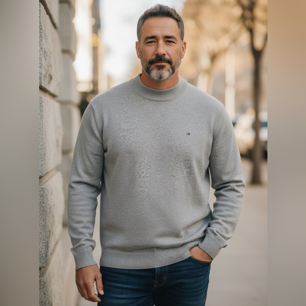 Tommy Hilfiger Gray Cotton Cashmere Crewneck Sweater Mens XXL